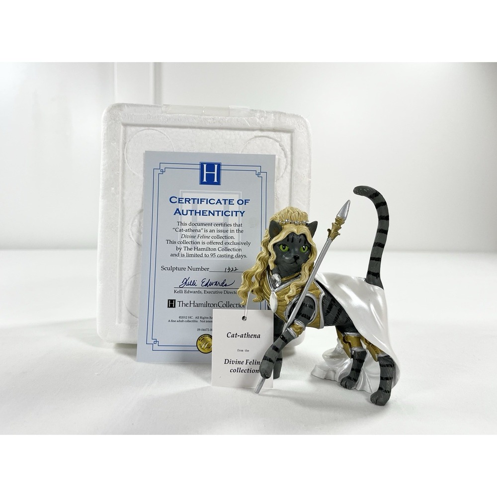 New The‎ Hamilton Collection Divine Feline "Cat-Athena" Goddess Cat Figurine COA